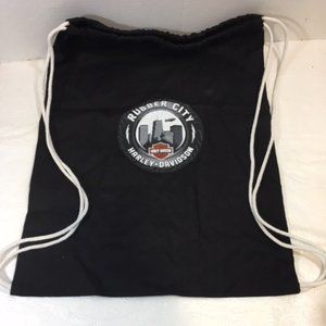 Harley-Davidson Rubber City Lightweight Black Cotton Drawstring Backpack 13.5x18